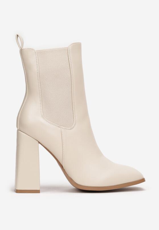 Bottines à talon et bout carré, Beige écru