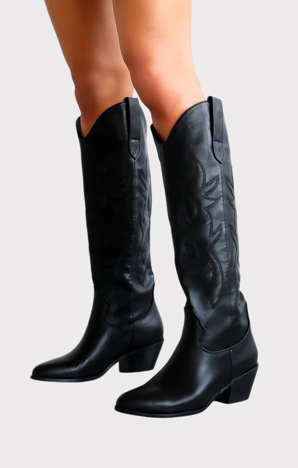 Bottes Santiags en simili cuir style Cowboy, Noir