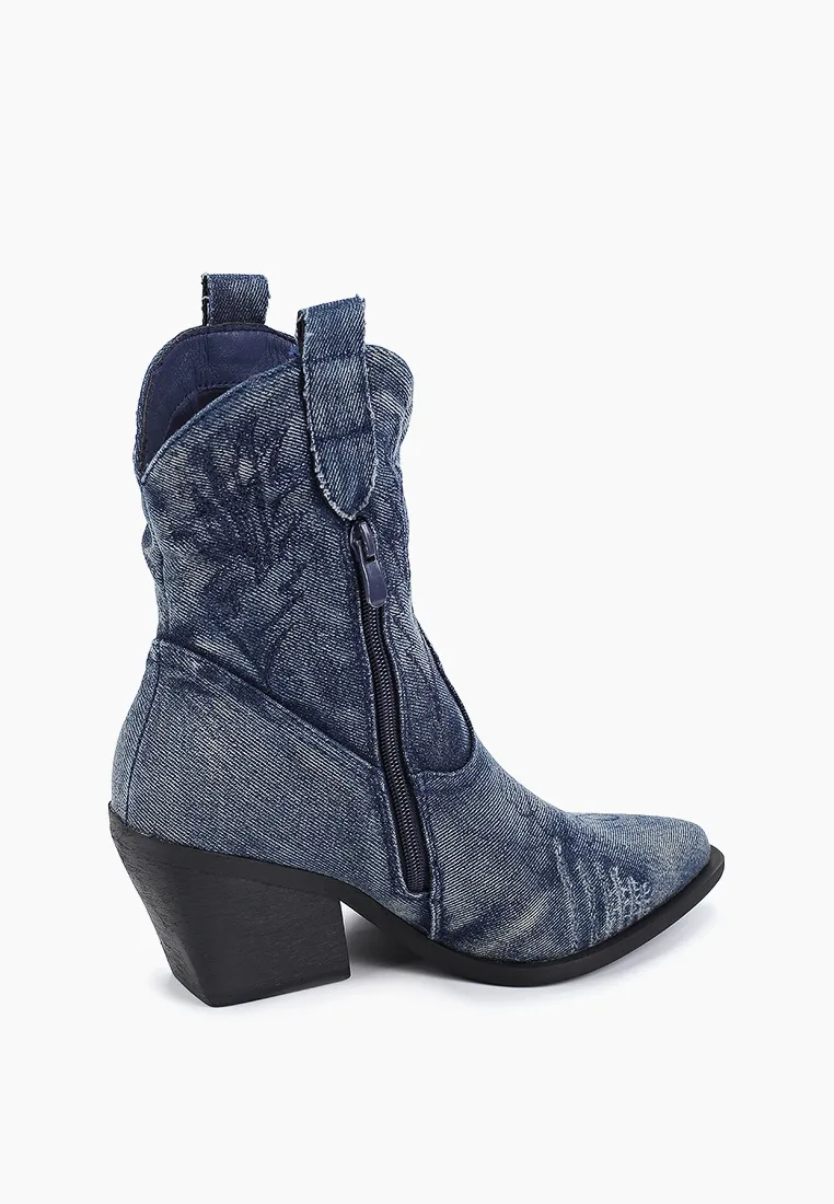 Bottines cowboy en denim bleu
