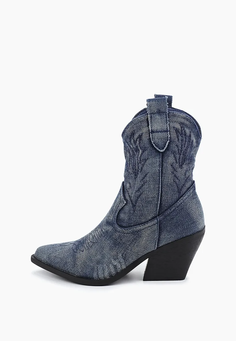 Bottines cowboy en denim bleu