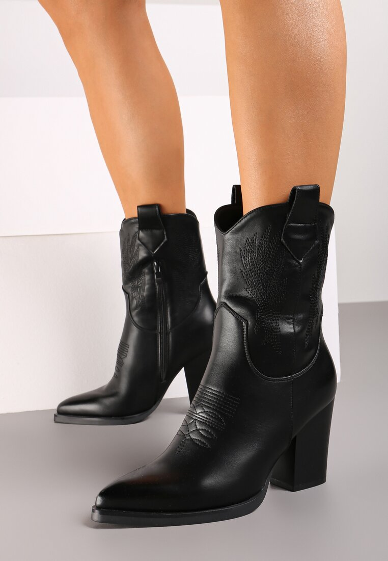 Santiags femmes en simili- cuir, Noir