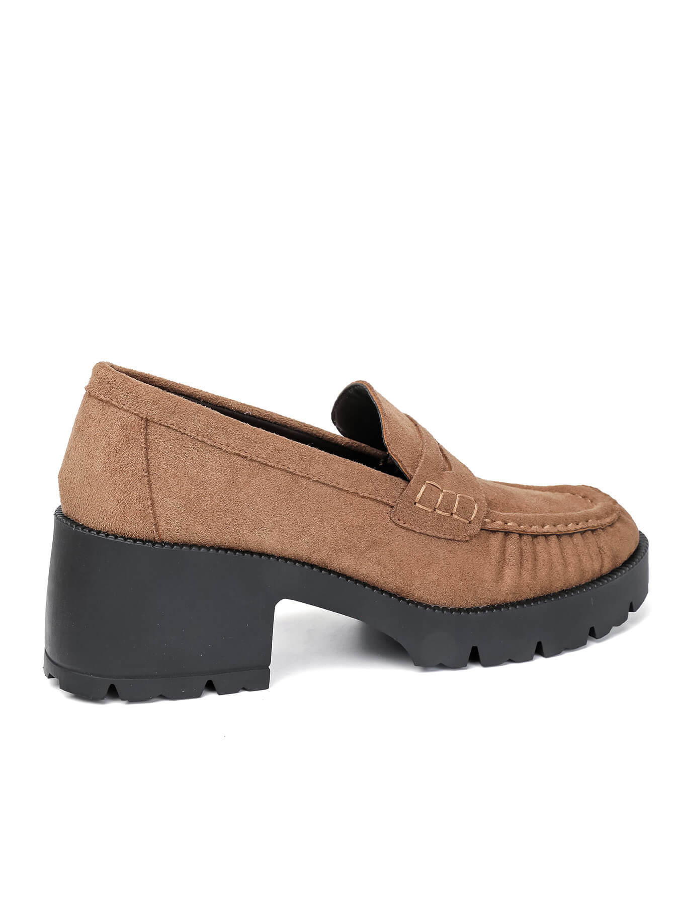 Mocassins à Talon et Semelle Crantée en Suédine - camel
