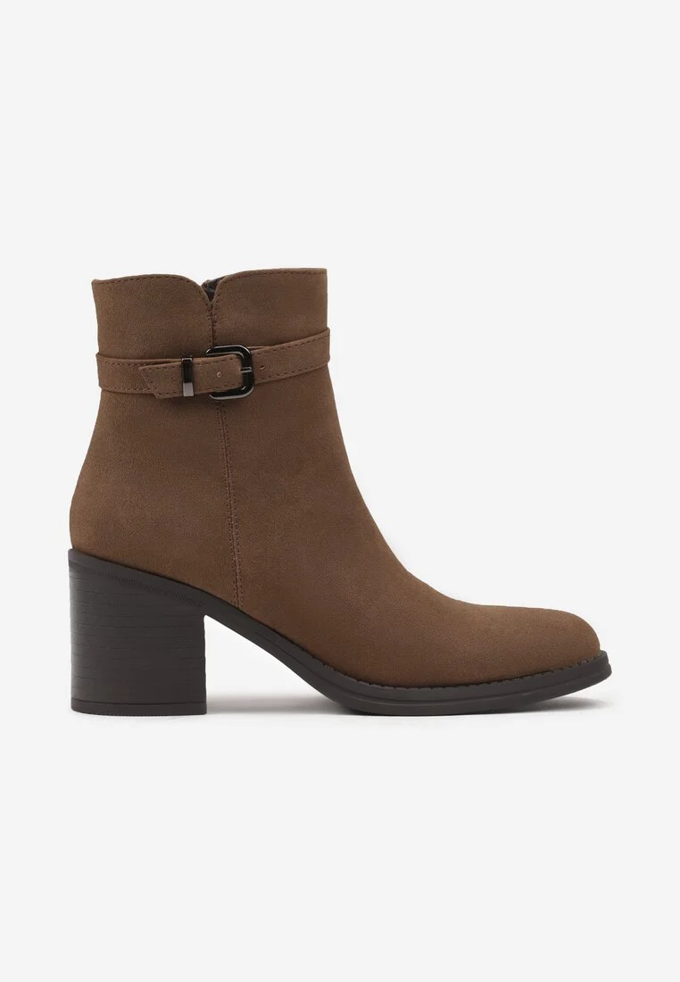 Bottine femmes à talon en nubuck avec boucle, Camel