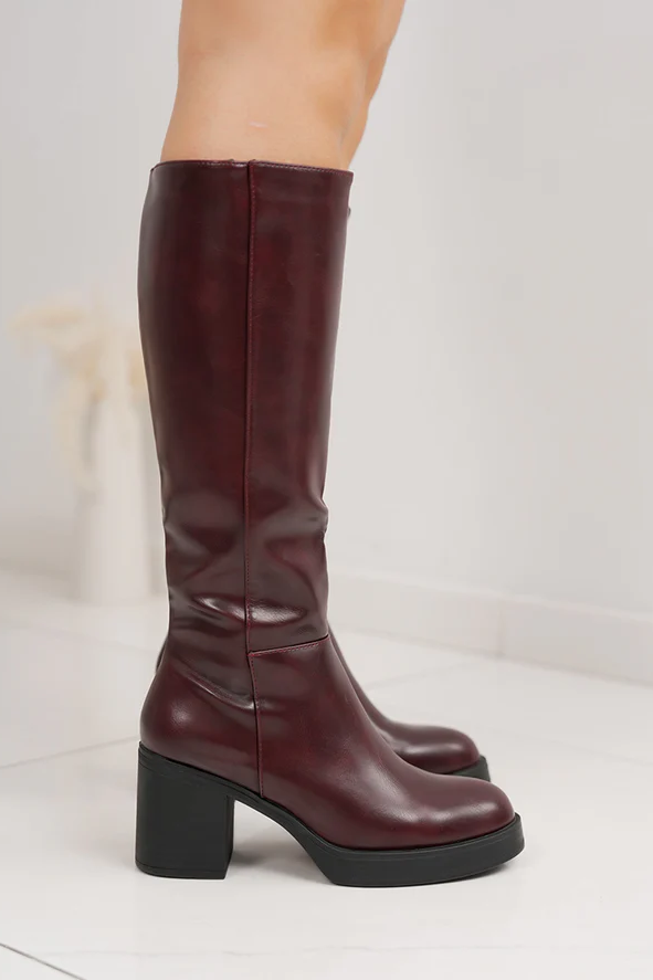 Bottes à talons épais et à Plateforme, Bordeaux