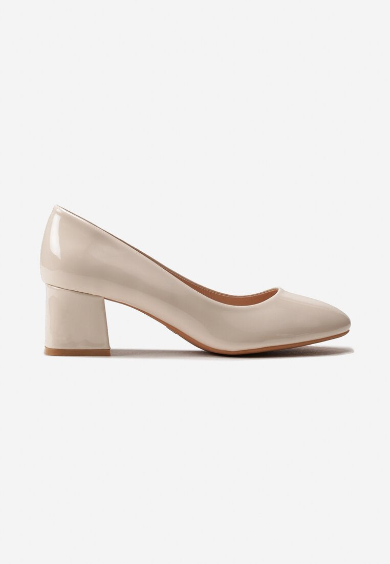 Escarpins à bout rond et talon Large, Beige Verni