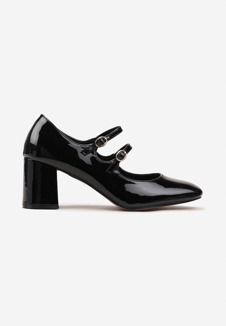 Escarpin avec double brides, Verni noir