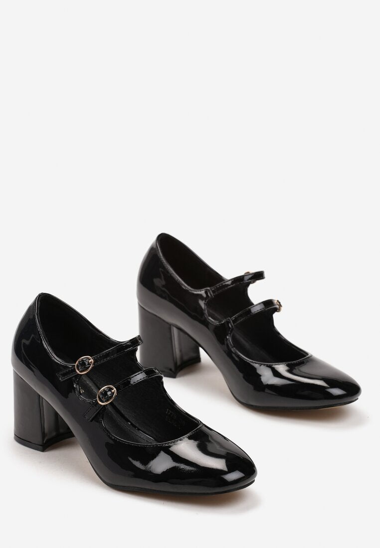 Escarpin avec double brides, Verni noir