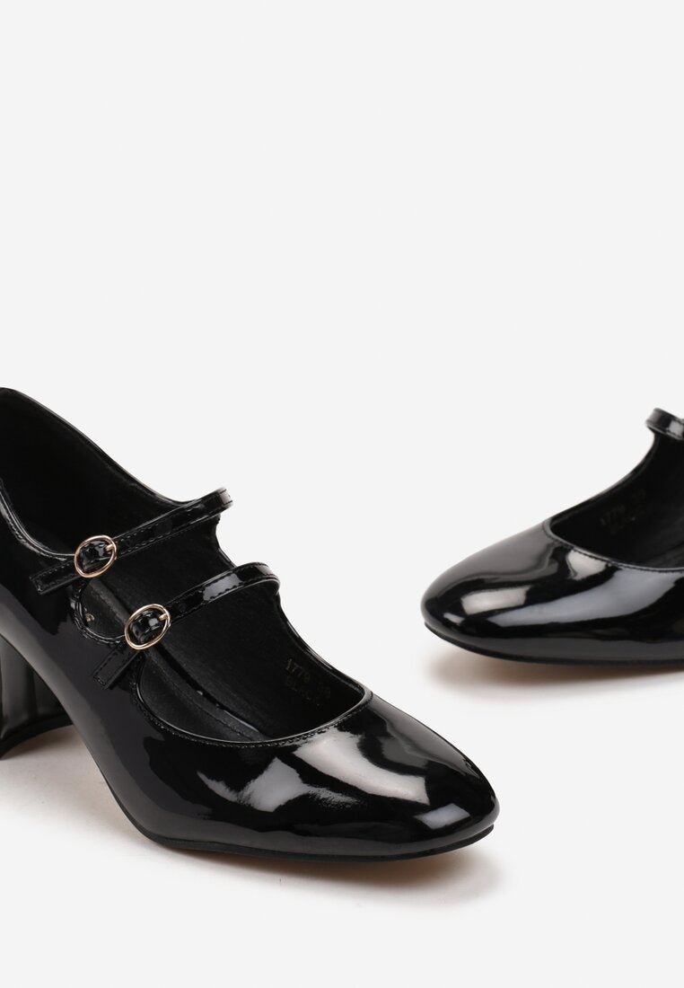 Escarpin avec double brides, Verni noir