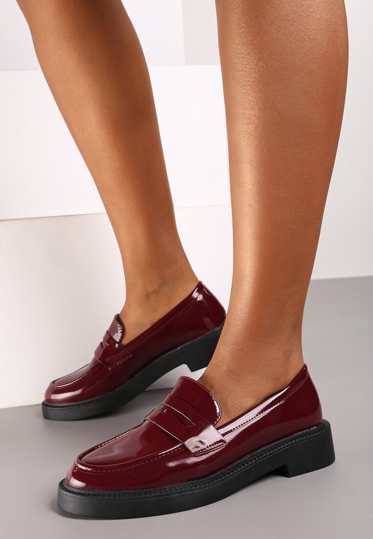 Loafer Mocassin Femmes Plates, Bordeaux Verni