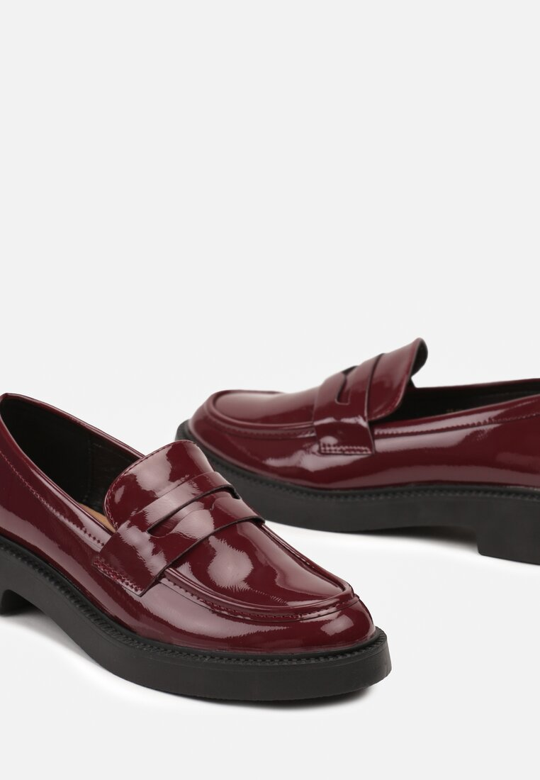 Loafer Mocassin Femmes Plates, Bordeaux Verni