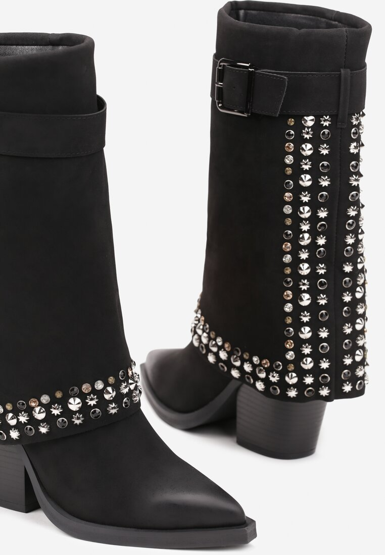 Bottines Santiags guêtres style Cowboy cloutés, Noir