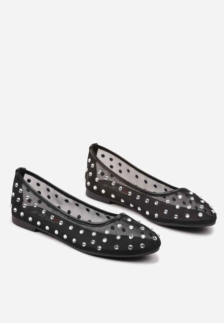 Ballerines transparentes à clous et à strass, Noir