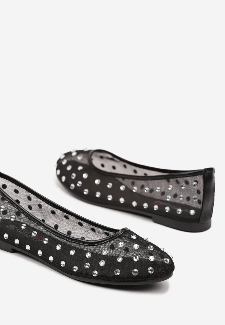 Ballerines transparentes à clous et à strass, Noir
