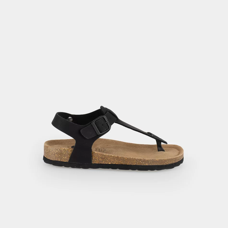 Sandales femmes plates en Cuir noir, à entre doigt