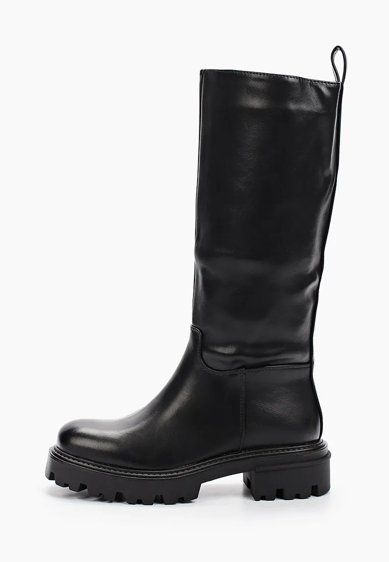Bottes de pluie montantes noir à plateforme cranté