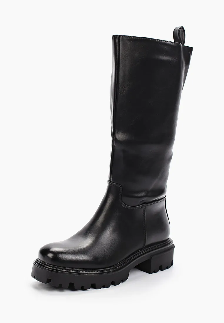 Bottes de pluie montantes noir à plateforme cranté