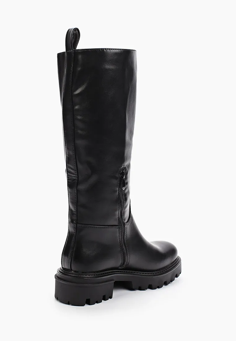 Bottes de pluie montantes noir à plateforme cranté