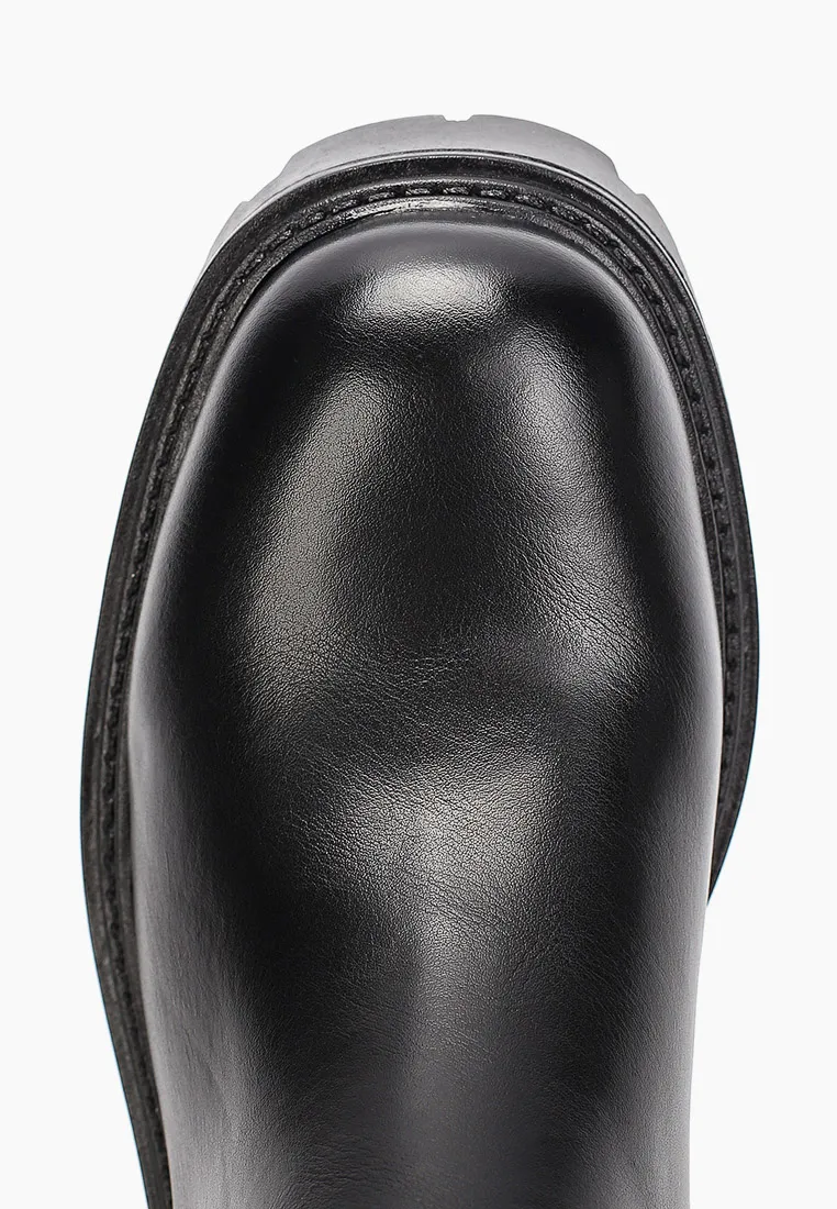 Bottes de pluie montantes noir à plateforme cranté
