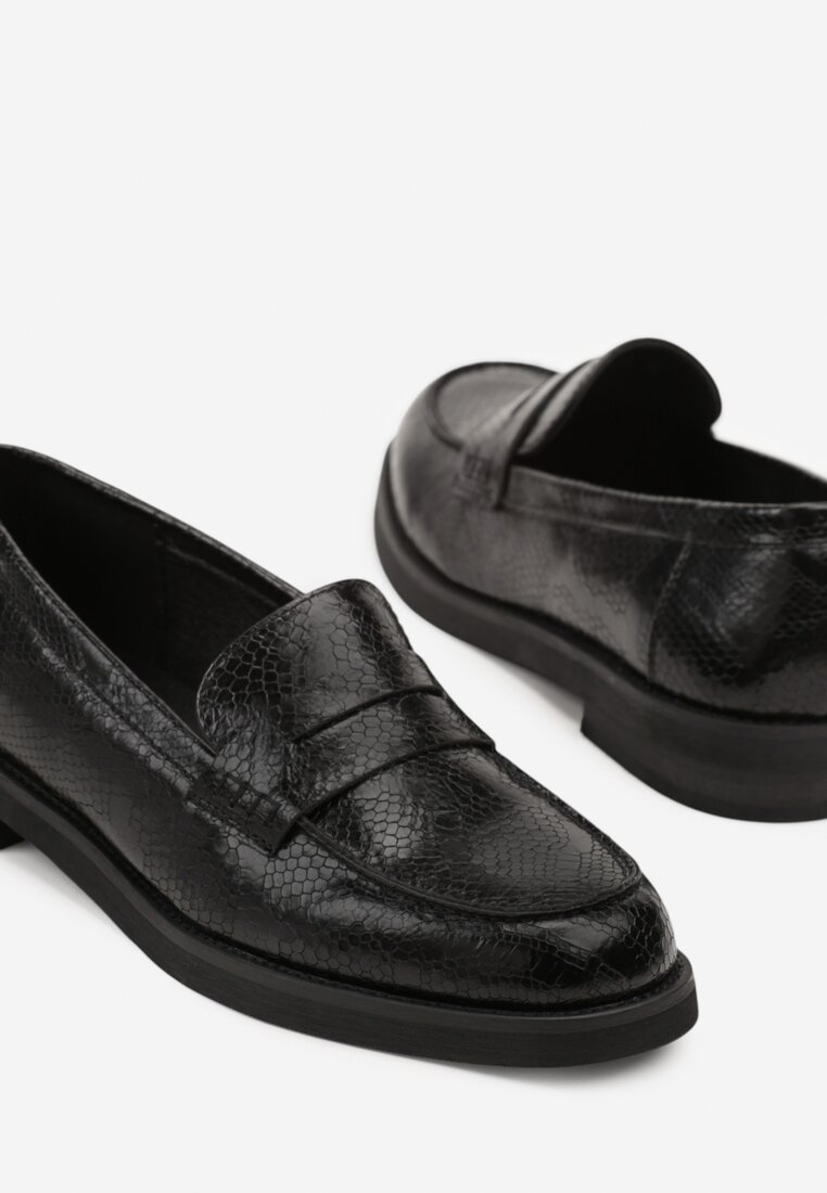 Mocassins plates effet Croco, Noir