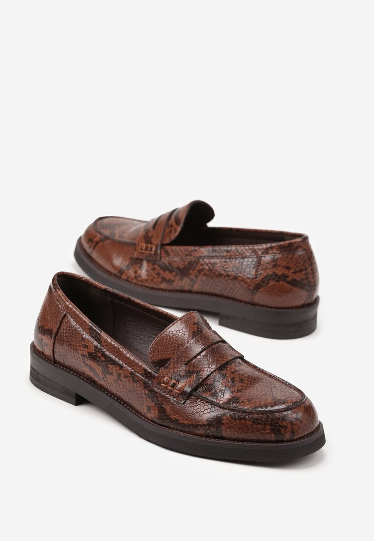 Mocassins plates effet Croco, Marron