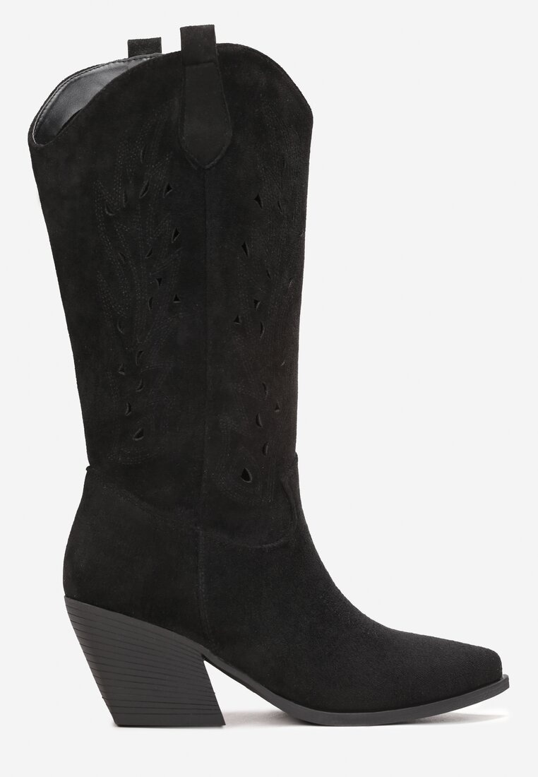 Bottes Santiags mi- mollet ajourée, Noir