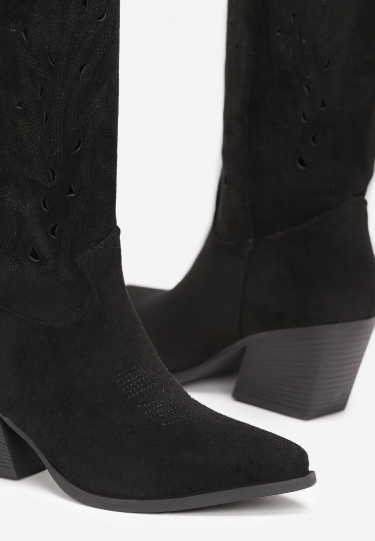 Bottes Santiags mi- mollet ajourée, Noir