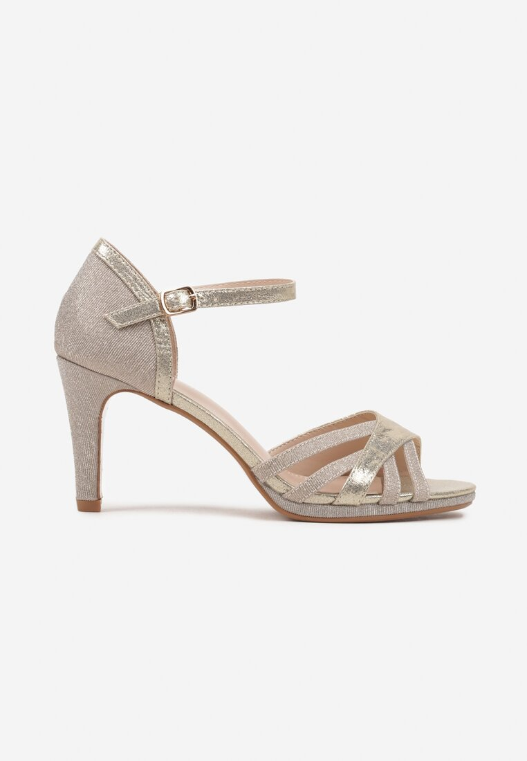 Sandales femmes à talons avec paillettes, Doré