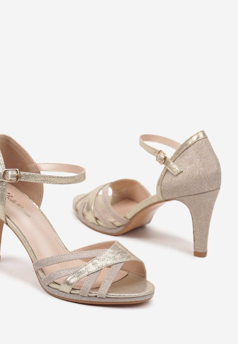 Sandales femmes à talons avec paillettes, Doré