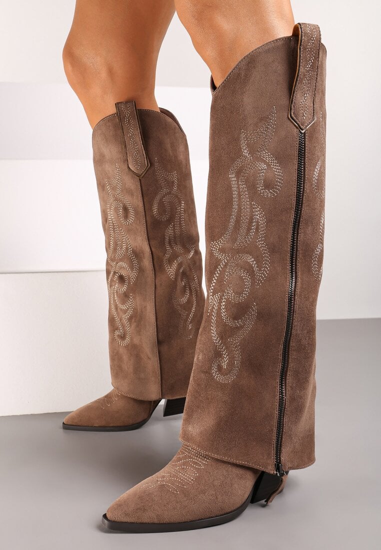 Bottes cowboy style santiags guêtre, Taupe