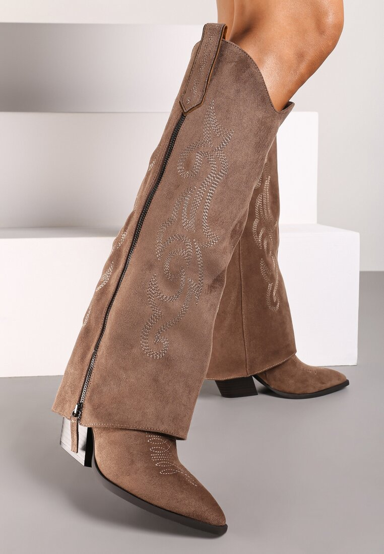 Bottes cowboy style santiags guêtre, Taupe