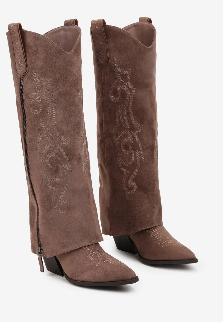 Bottes cowboy style santiags guêtre, Taupe