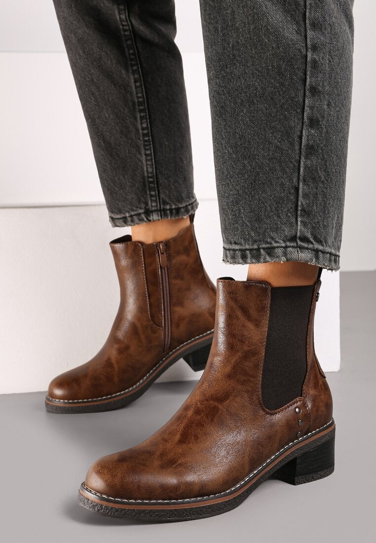 Boots Chelsea femme avec petit talon, Marrons