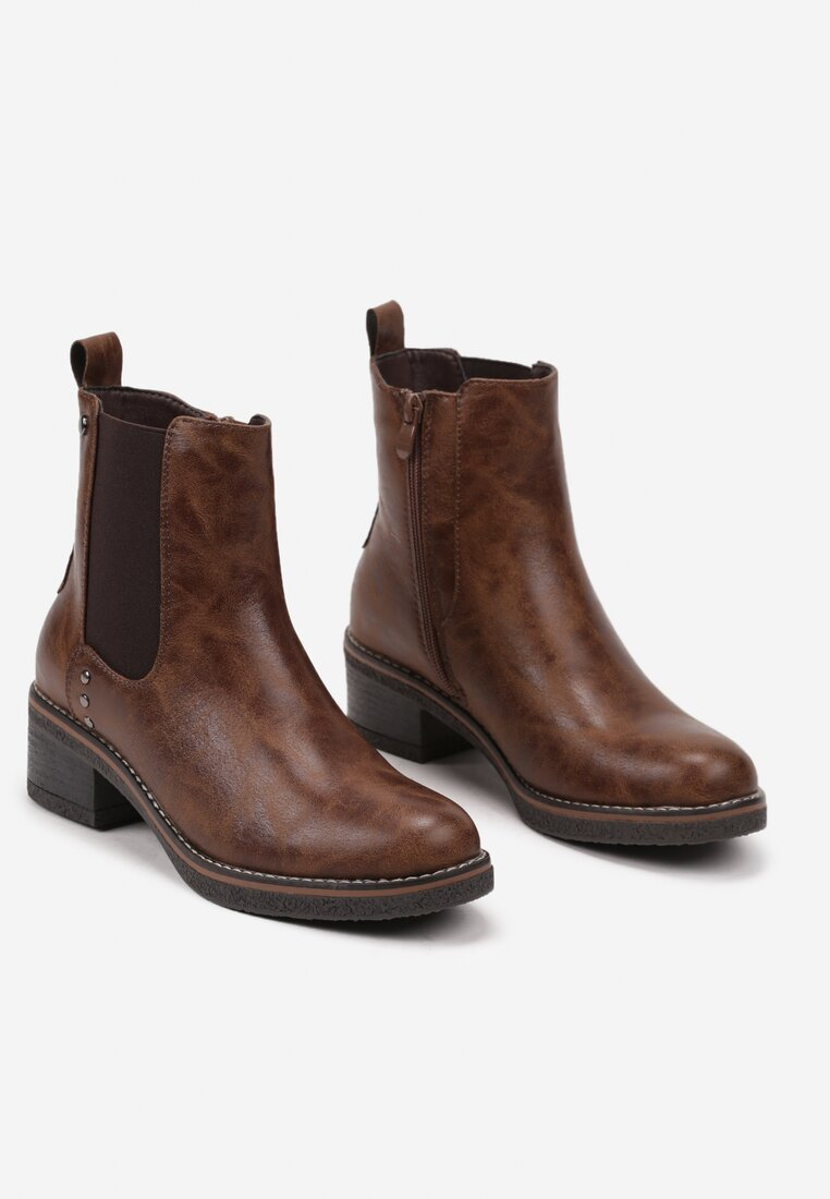 Boots Chelsea femme avec petit talon, Marrons