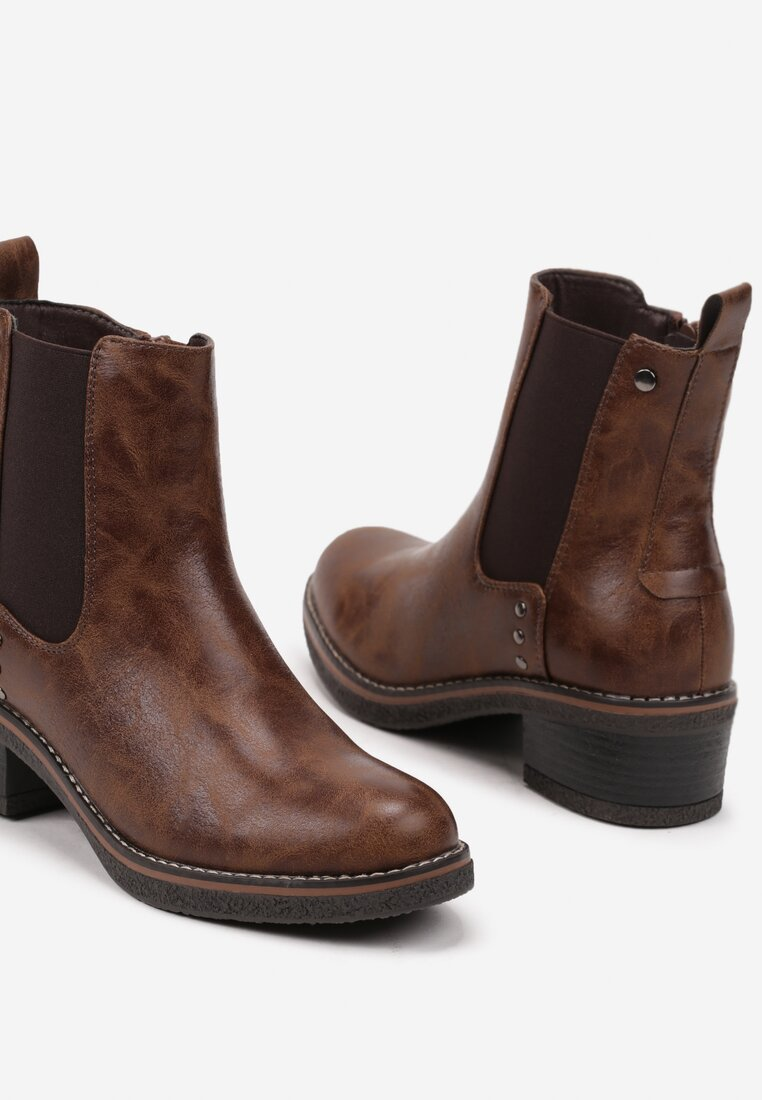 Boots Chelsea femme avec petit talon, Marrons