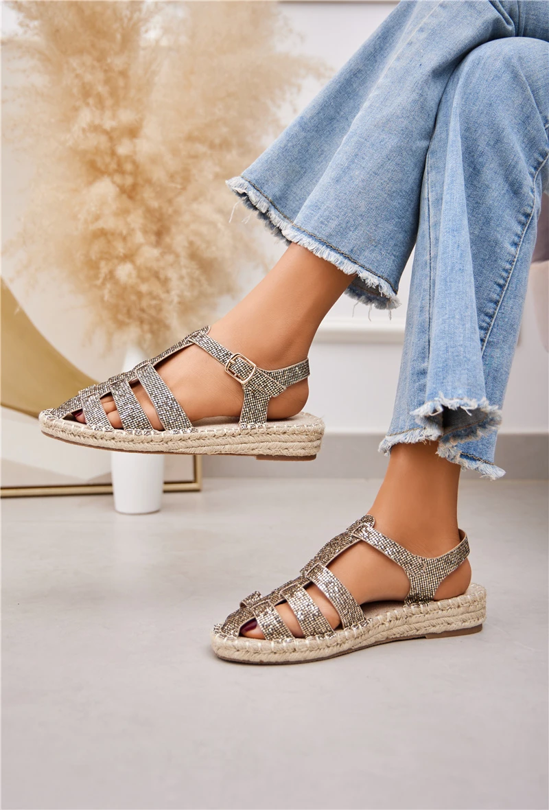 Sandales femmes style méduse Pêcheur, doré