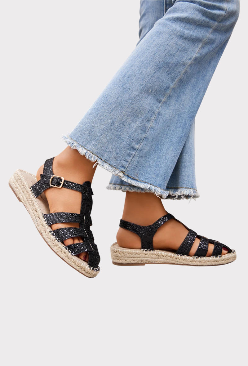 Sandales femmes style méduse Pêcheur, Noire pailletée