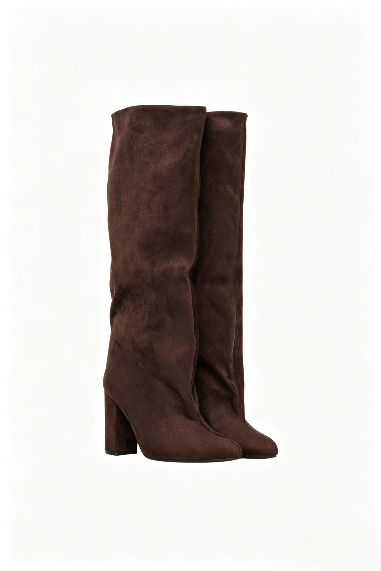 Bottes bout pointu souple plissé à talon bloc, Marron