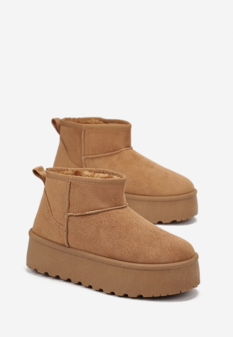 Bottines fourrées à plateforme effet daim, Camel