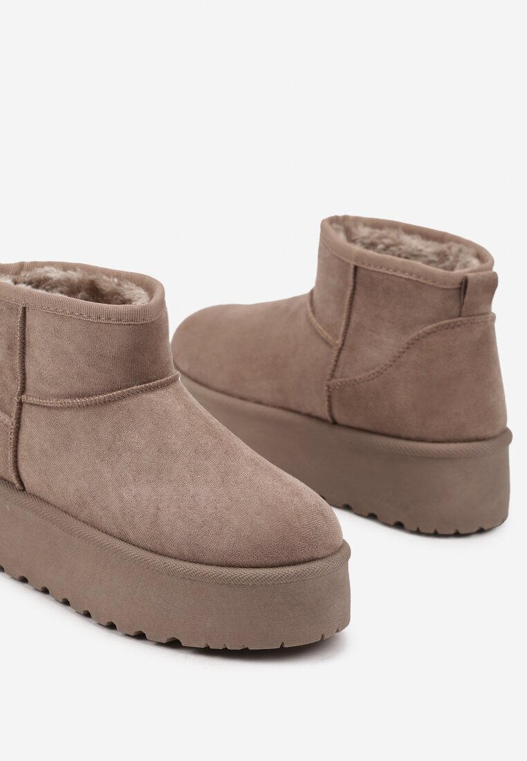 Bottines fourrées à plateforme effet daim, Taupe