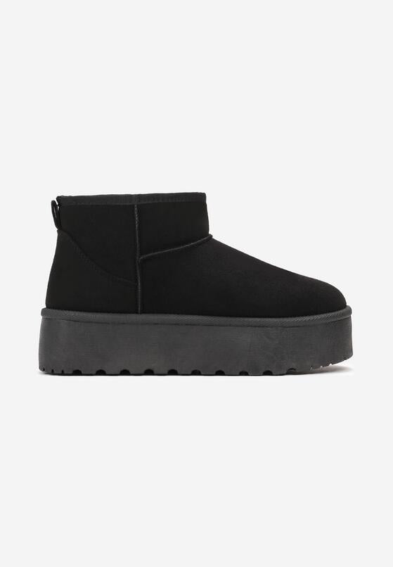 Bottines fourrées à plateforme effet daim, Noir
