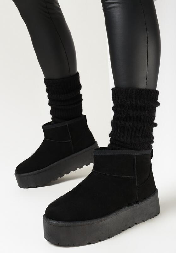 Bottines fourrées à plateforme effet daim, Noir