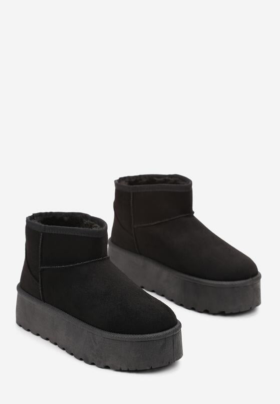Bottines fourrées à plateforme effet daim, Noir