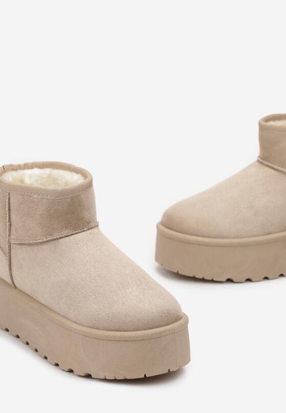 Bottines fourrées à plateforme effet daim, Beige