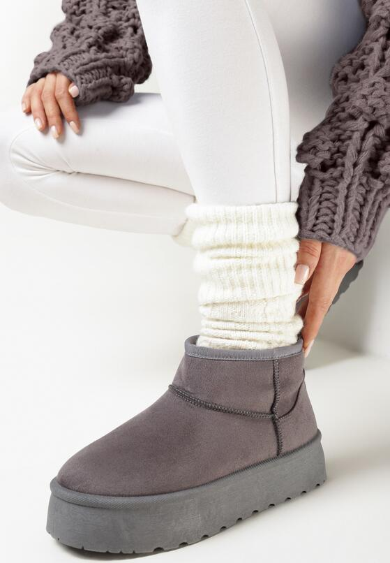 Bottines fourrées à plateforme effet daim, Gris