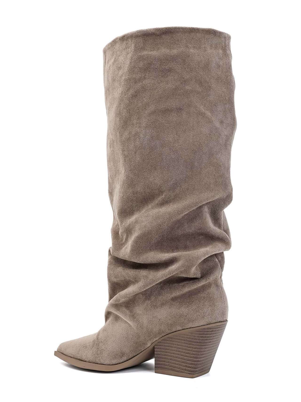 Bottes Froncées style western en Suédine, Taupe