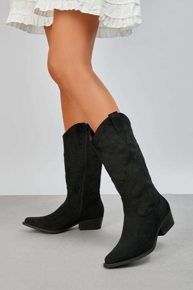 Bottes Santiags suédine style Cowboy, Noire