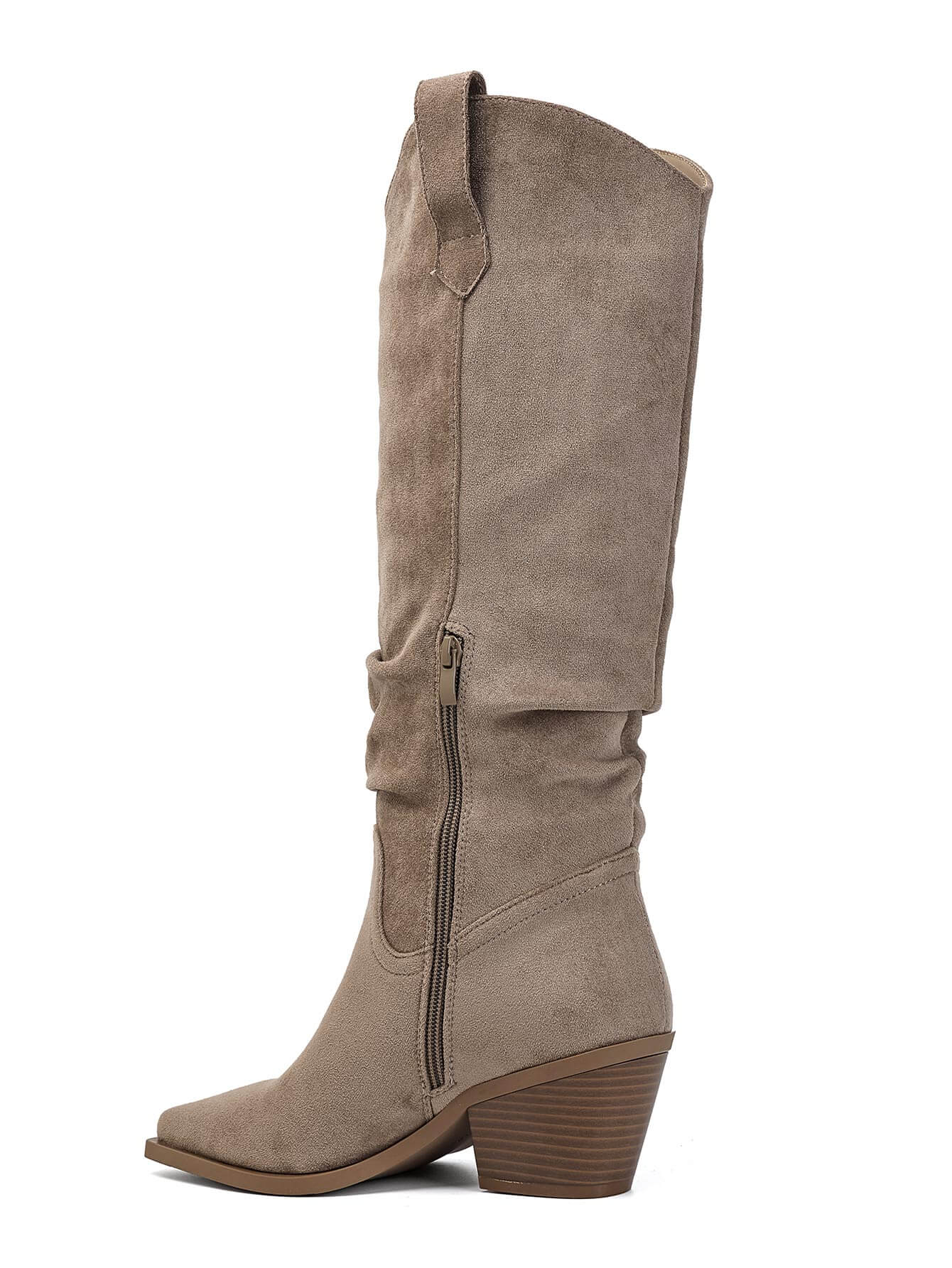Botte Santiags suédine Plissée, Taupe