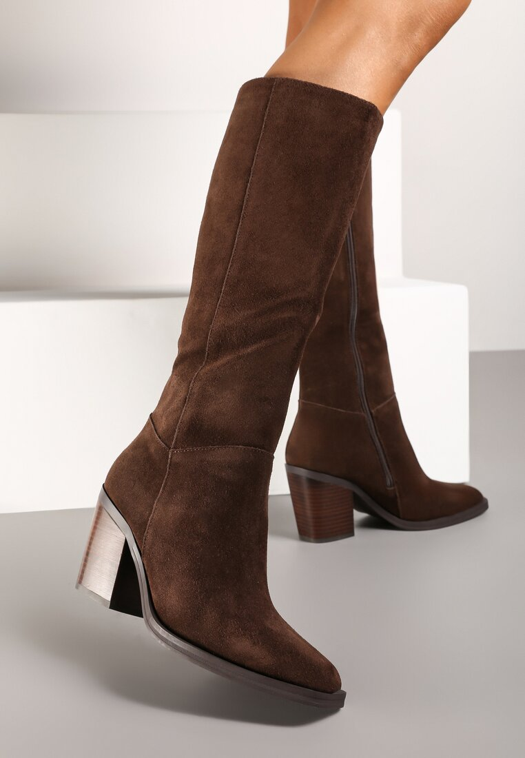 HOT Suede Bottines Talon Marron Bottes A Talon Marron Bottes