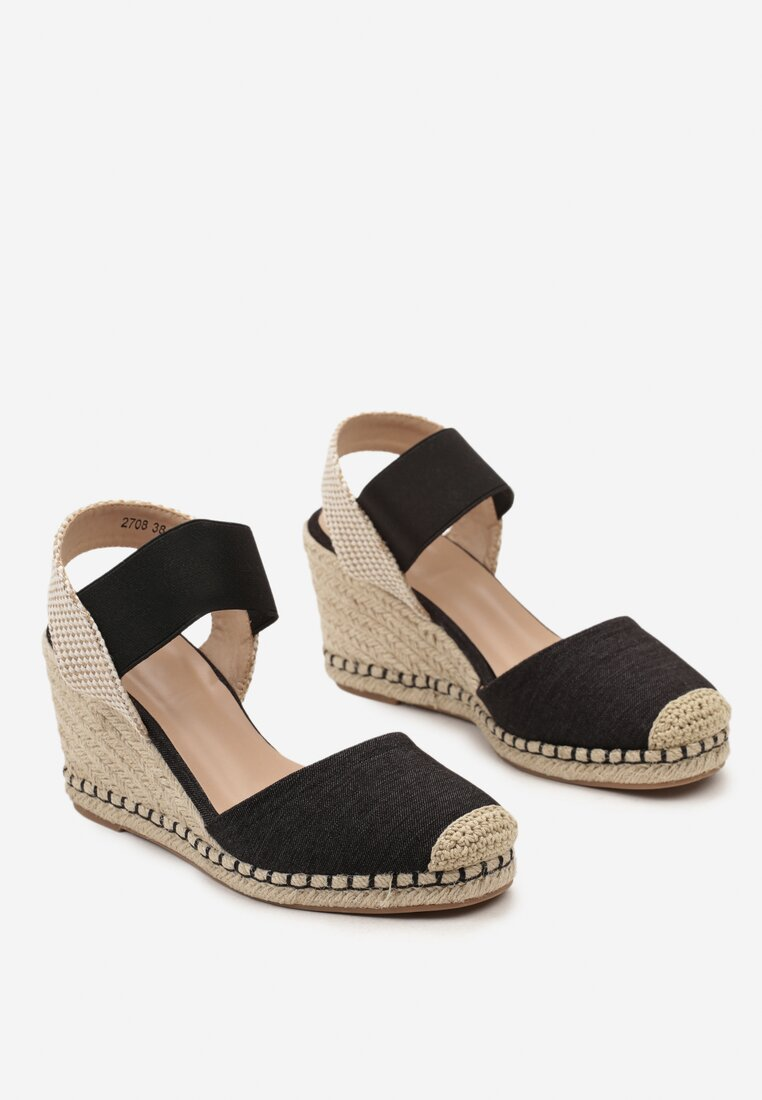Sandale femme compensée espadrille, Noir