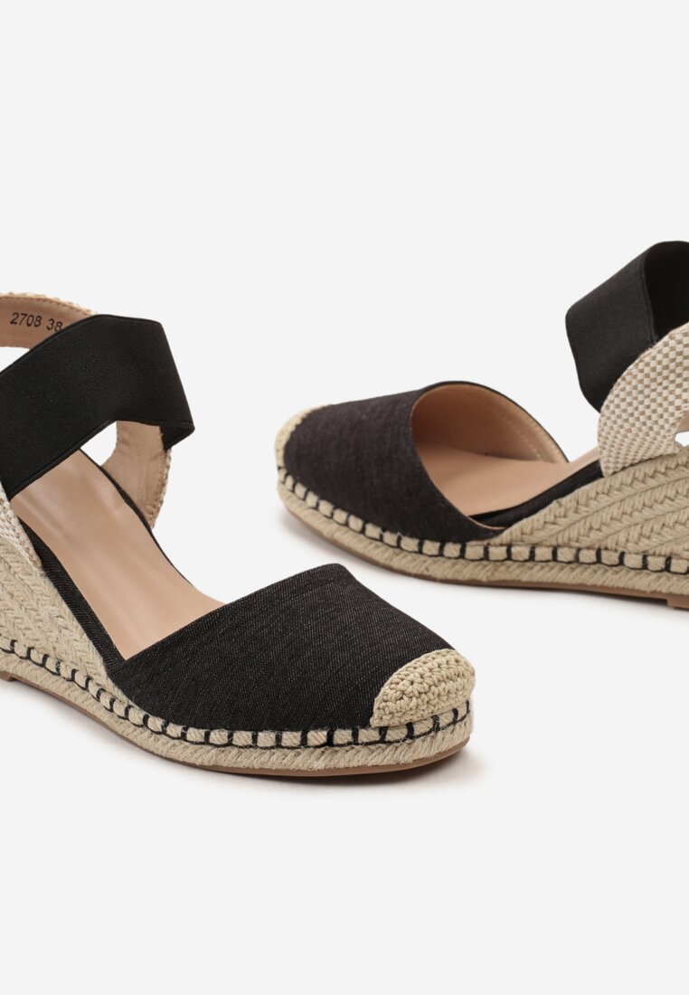 Sandale femme compensée espadrille, Noir